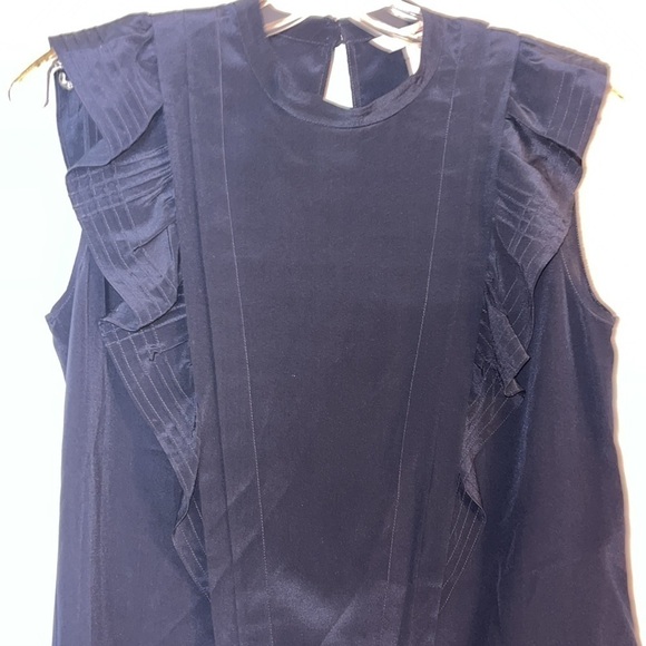 Rebecca Taylor Midnight Pintuck Sleeveless 100% Silk Button Back Blouse Size XS - Picture 4 of 7